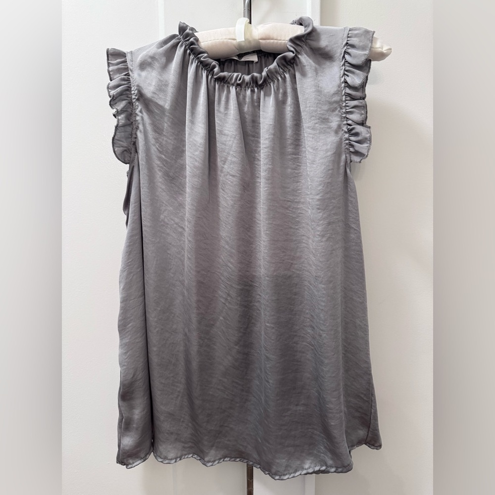 Ces Femme Ruffle Sleeve Gray Sleeveless Top